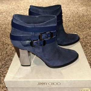 Jimmy Choo Melba Sun Navy Mirrored Buckles & Heels 8B